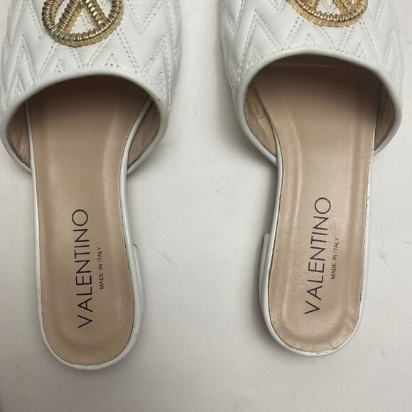 VALENTINO Afrodite Logo Quilted Leather Slip-on Sandals Size 7